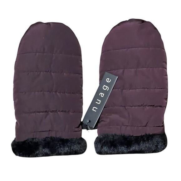 Nuage Women's Insulated Mittens with Black Faux Fur Detail Mohogany Large XL NWT - Picture 1 of 6